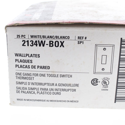 Cooper 2134W White 1-Gang Toggle Switch Thermoset Wallplates Plastic Cover 25pcs