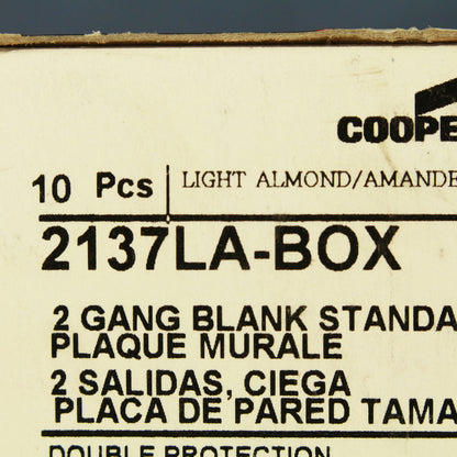 Cooper 2137LA Lt Almond 2-Gang Blank Cover Thermoset Wallplates Box Mount 10pcs