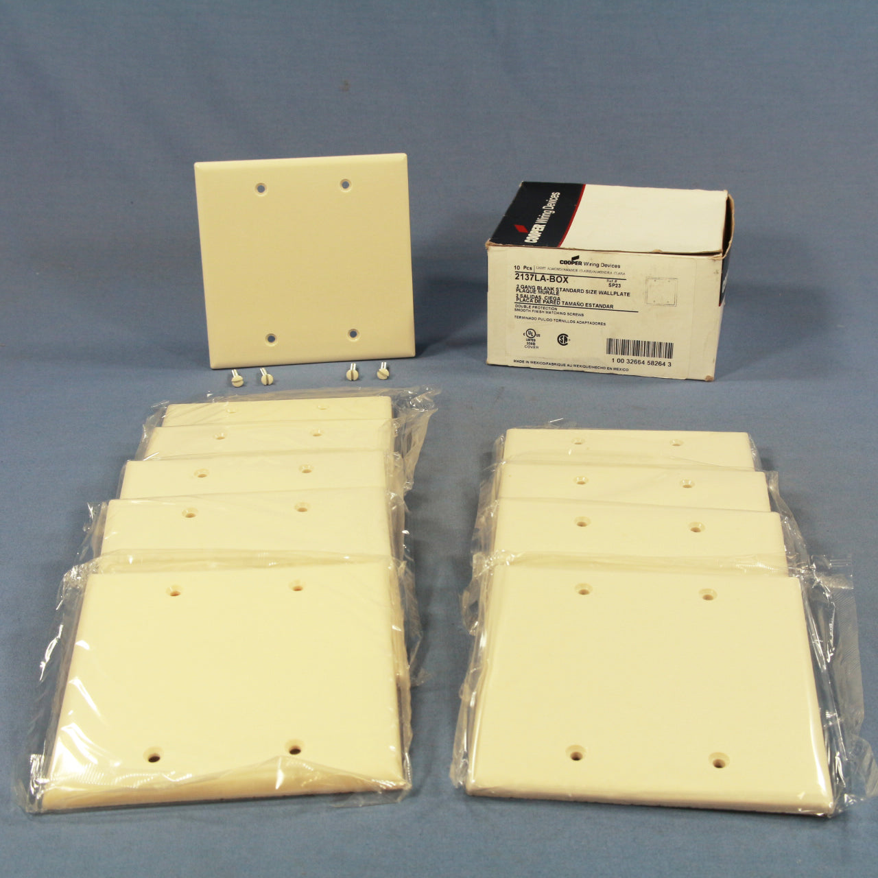 Cooper 2137LA Lt Almond 2-Gang Blank Cover Thermoset Wallplates Box Mount 10pcs