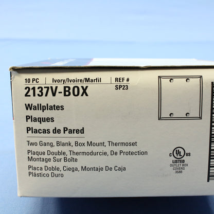 Cooper 2137V Ivory 2-Gang Blank Cover Plastic Thermoset Wallplate Box Mount 10pc