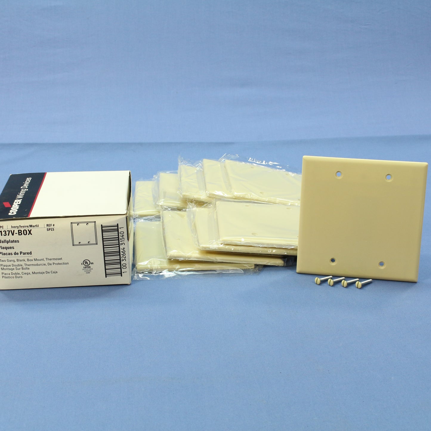 Cooper 2137V Ivory 2-Gang Blank Cover Plastic Thermoset Wallplate Box Mount 10pc