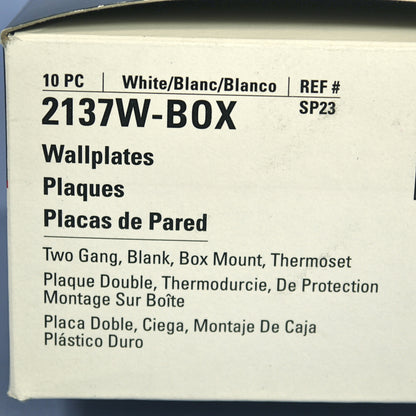 Cooper 2137W White 2-Gang Blank Plastic Standard Wallplate Cover Box Mount 10pcs