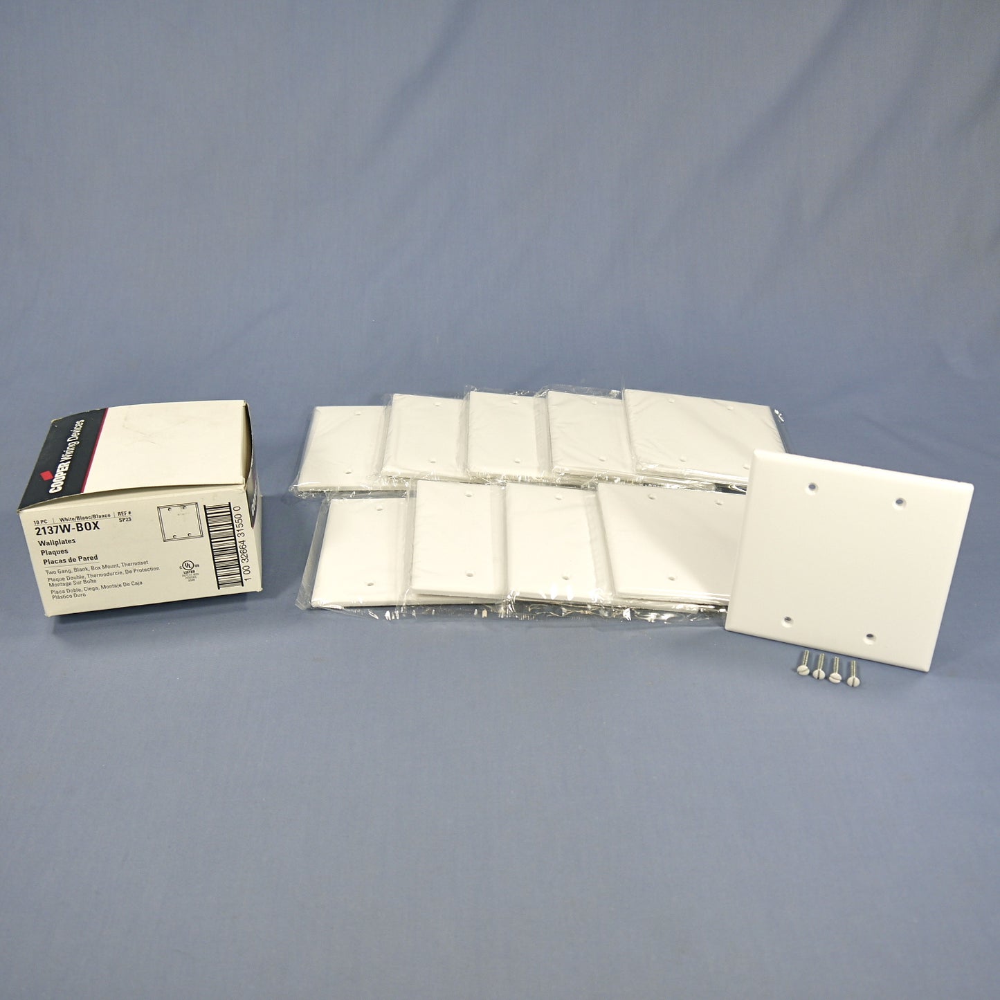 Cooper 2137W White 2-Gang Blank Plastic Standard Wallplate Cover Box Mount 10pcs