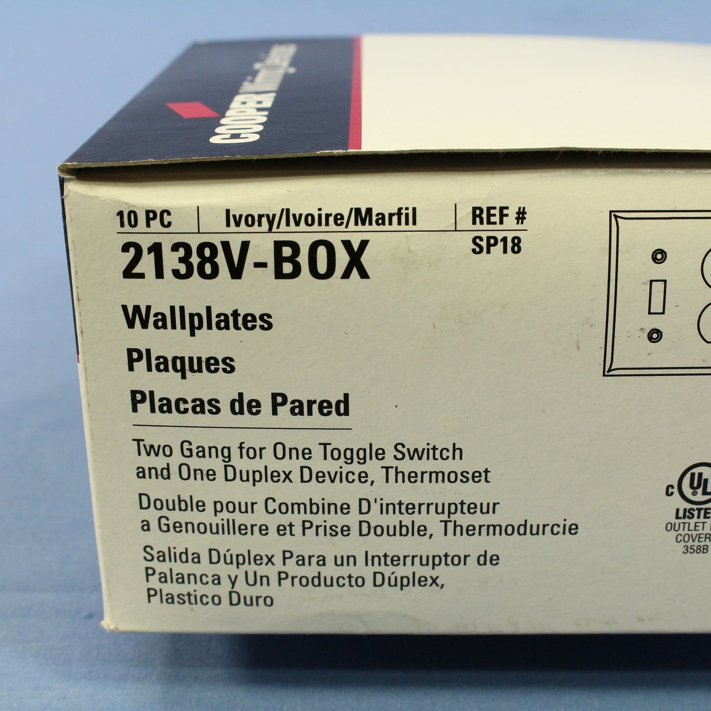 Cooper 2138V Ivory 2-Gang Toggle Switch Outlet Cover Thermoset Wallplates 10pcs