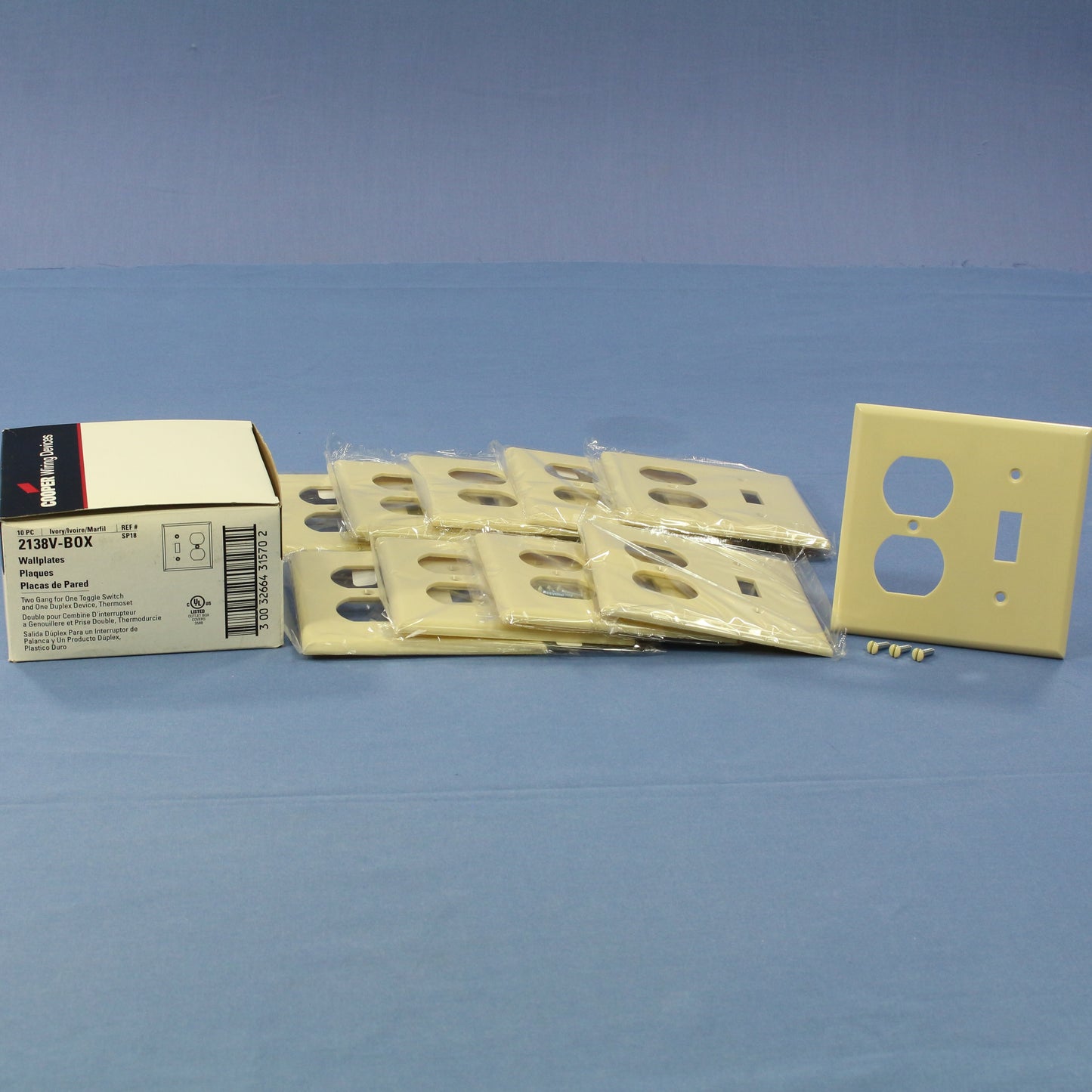 Cooper 2138V Ivory 2-Gang Toggle Switch Outlet Cover Thermoset Wallplates 10pcs