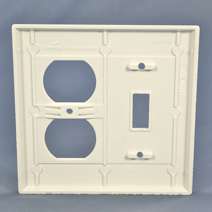 Cooper 2138W White 2-Gang Toggle Switch Receptacle Outlet Thermoset Wallplate