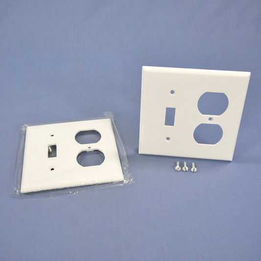 Cooper 2138W White Toggle Switch Outlet 2-Gang Plastic Cover Wallplates 2-Pack