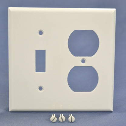 Cooper 2138W White Toggle Switch Outlet 2-Gang Plastic Cover Wallplates 2-Pack