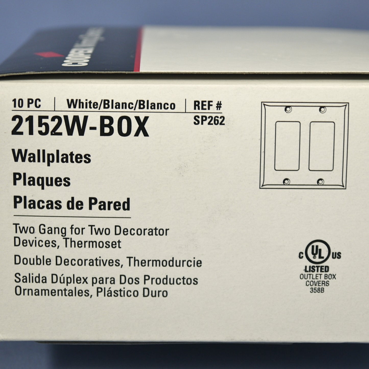 Cooper 2152W White 2-Gang Decorator Thermoset Wallplates GFCI GFI Cover 10pcs