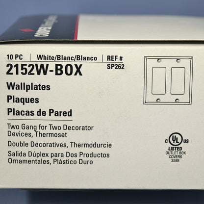 Cooper 2152W White 2-Gang Decorator Thermoset Wallplates GFCI GFI Cover 10pcs