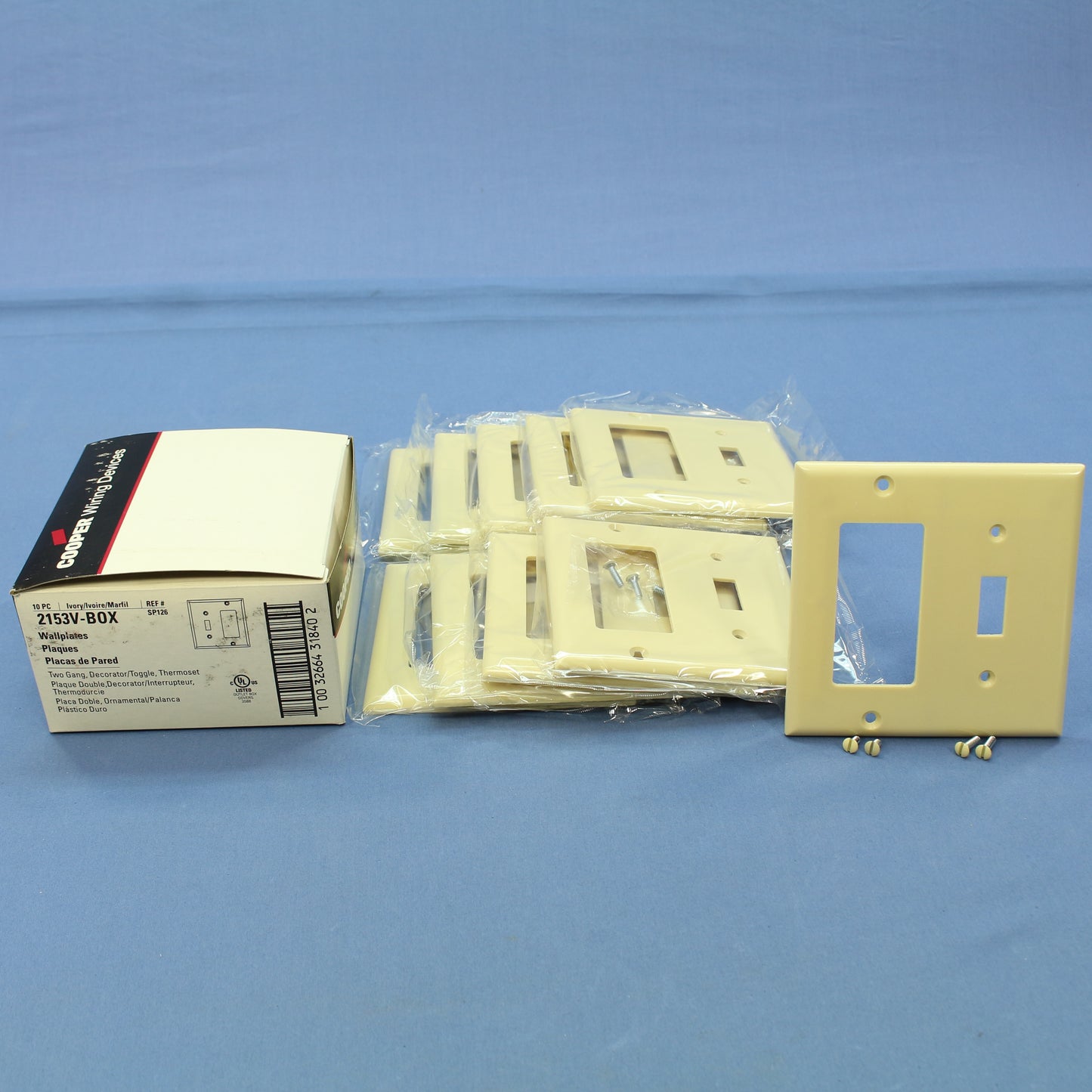 Cooper 2153V Ivory 2-Gang Decorator GFCI Switch Cover Thermoset Wallplates 10pcs