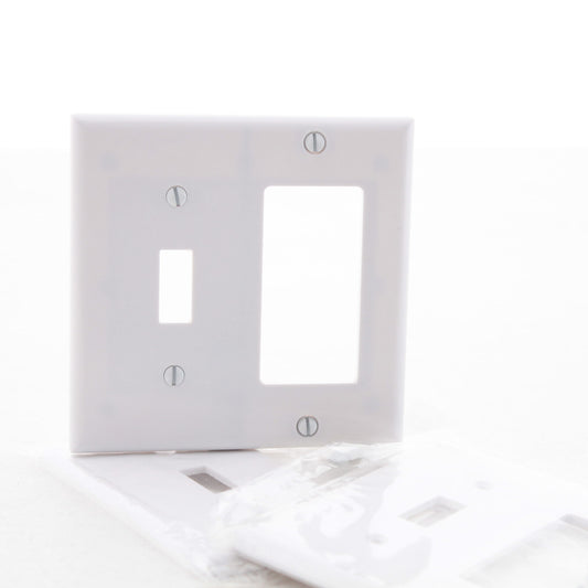Cooper 2153W White 2-Gang Decorator GFCI Toggle Switch Thermoset Wallplates 3pcs