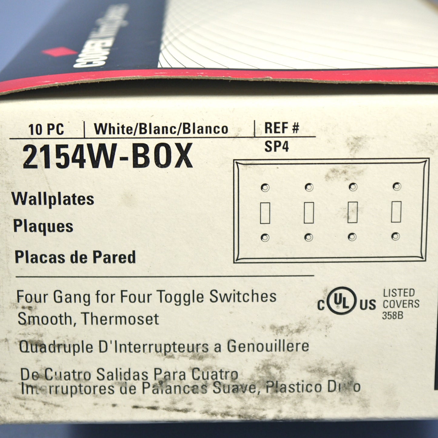 Cooper 2154W White 4-Gang Toggle Light Switch Cover Thermoset Wallplates 10pcs