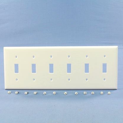 Cooper 2156W White Plastic 6-Gang Toggle Light Switch Cover Thermoset Wallplate