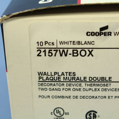 Cooper 2157W White 2-Gang Decorator GFCI Duplex Outlet Thermoset Cover 10-Pack