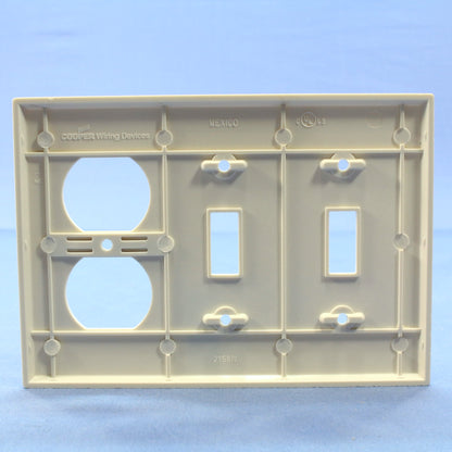 Cooper 2158LA Lt Almond 3-Gang Toggle Switch Duplex Receptacle Thermoset Cover