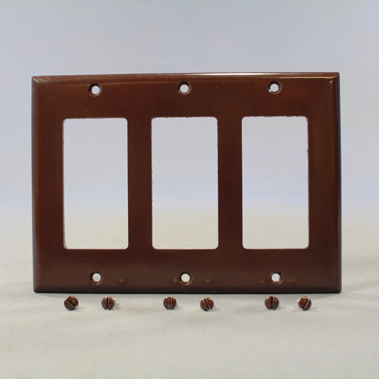 Cooper 2163B Brown 3-Gang Standard Decorator Thermoset Wallplate GFCI GFI Cover