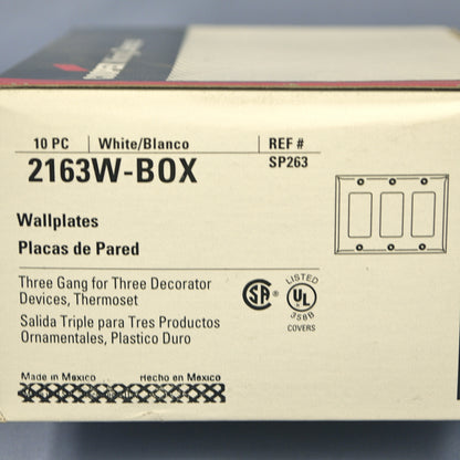 Cooper 2163W White 3-Gang Decorator Thermoset Wallplates GFCI Plastic Cover 10pc