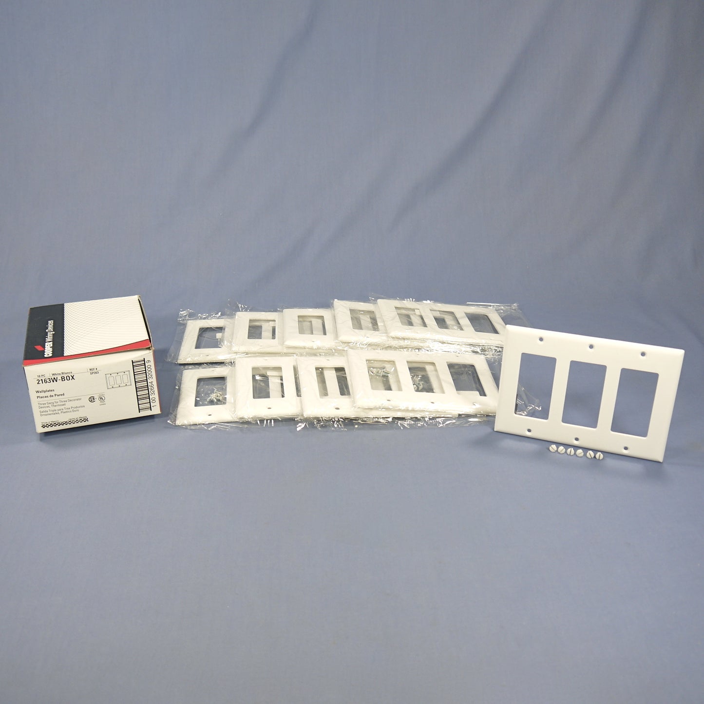 Cooper 2163W White 3-Gang Decorator Thermoset Wallplates GFCI Plastic Cover 10pc