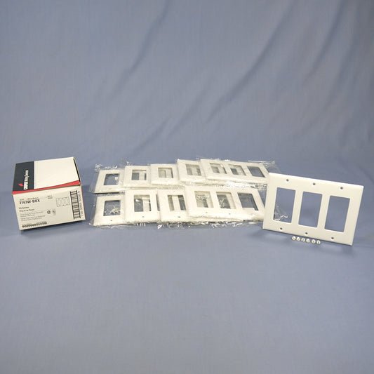 Cooper 2163W White 3-Gang Decorator Thermoset Wallplates GFCI Plastic Cover 10pc