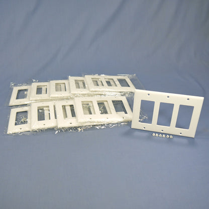 Cooper 2163W White 3-Gang Decorator Thermoset Wallplates GFCI Plastic Cover 10pc