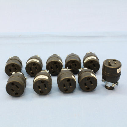 Cooper 224 Black Straight Blade 15A 125V 1-15R Plug Connectors Rubber 10-Pack