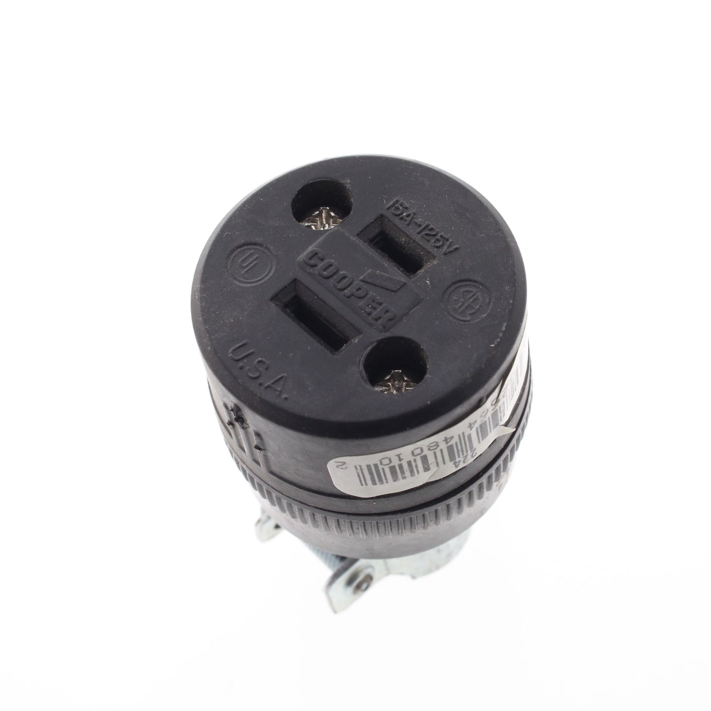 Cooper 224 Black Thermoplastic Straight Blade 1-15R 15A Rubber Bulk Connector