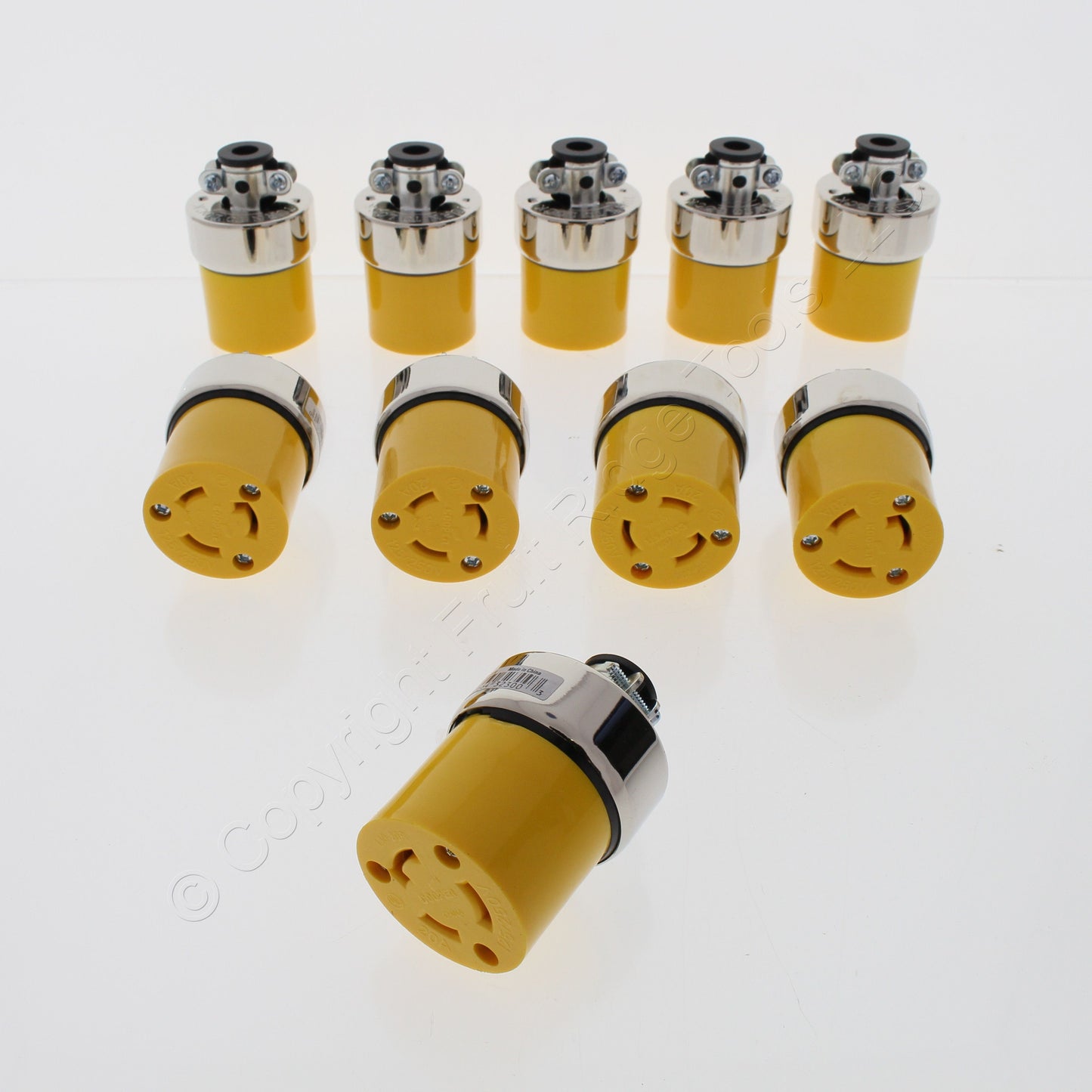 10 Cooper Yellow Armored Nylon Connectors L10-20 20A 125/250V 3-Pole 3-Wire 2355