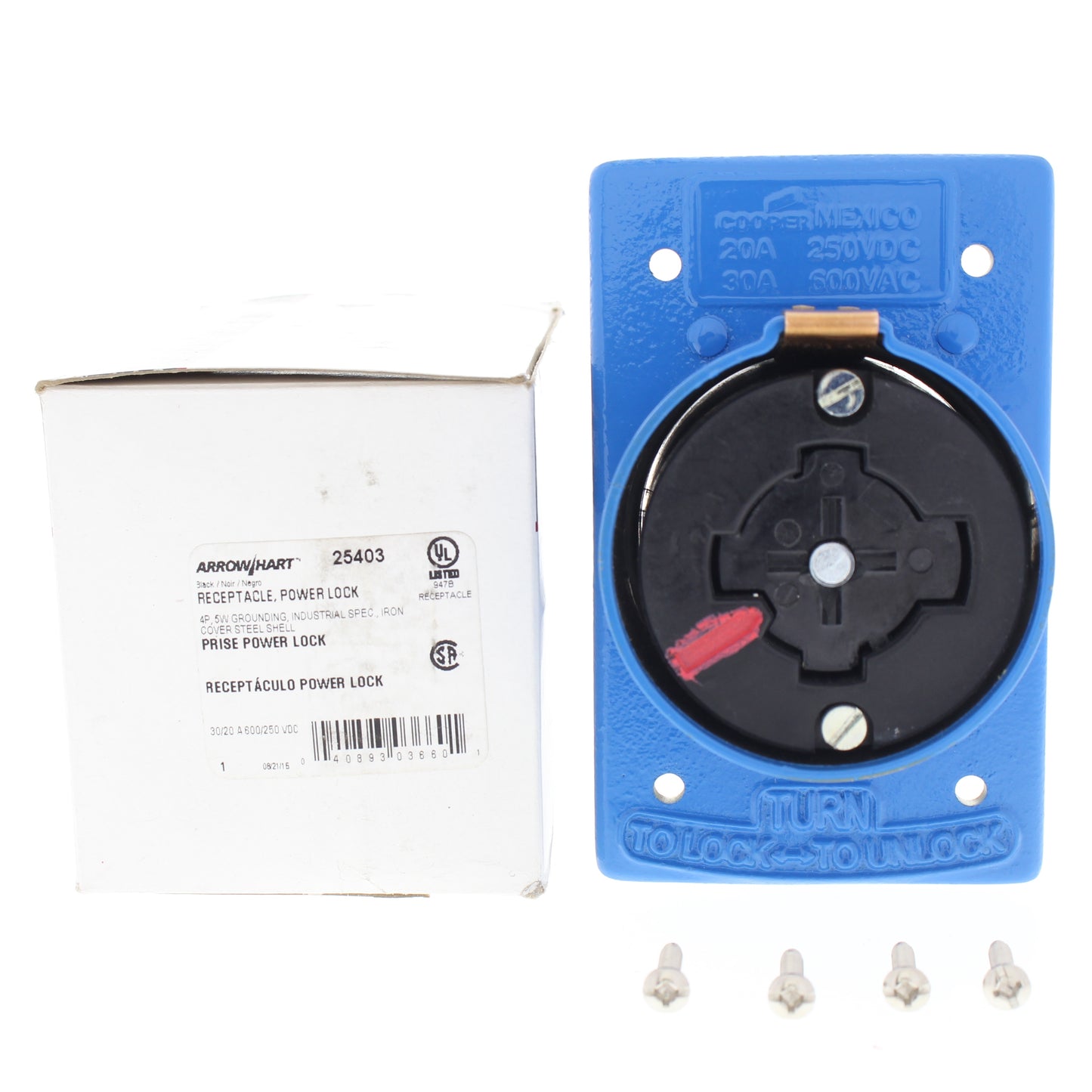 Cooper 25403 Blue Industrial CastIron Powerlock 30A/600VAC 20A/250VDC Receptacle