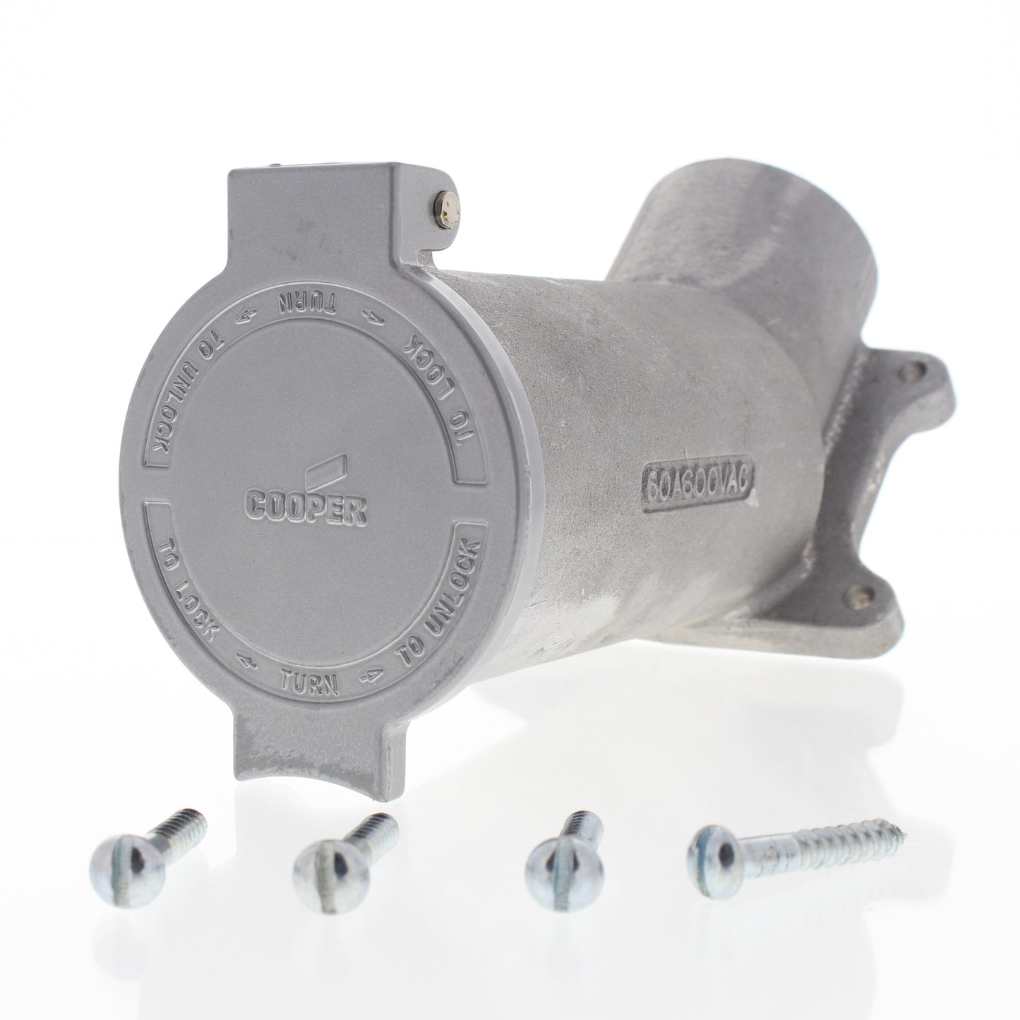 Cooper 26421 Gray Industrial Receptacle Angled W/Lid Powerlock 60A 600V 3P4W
