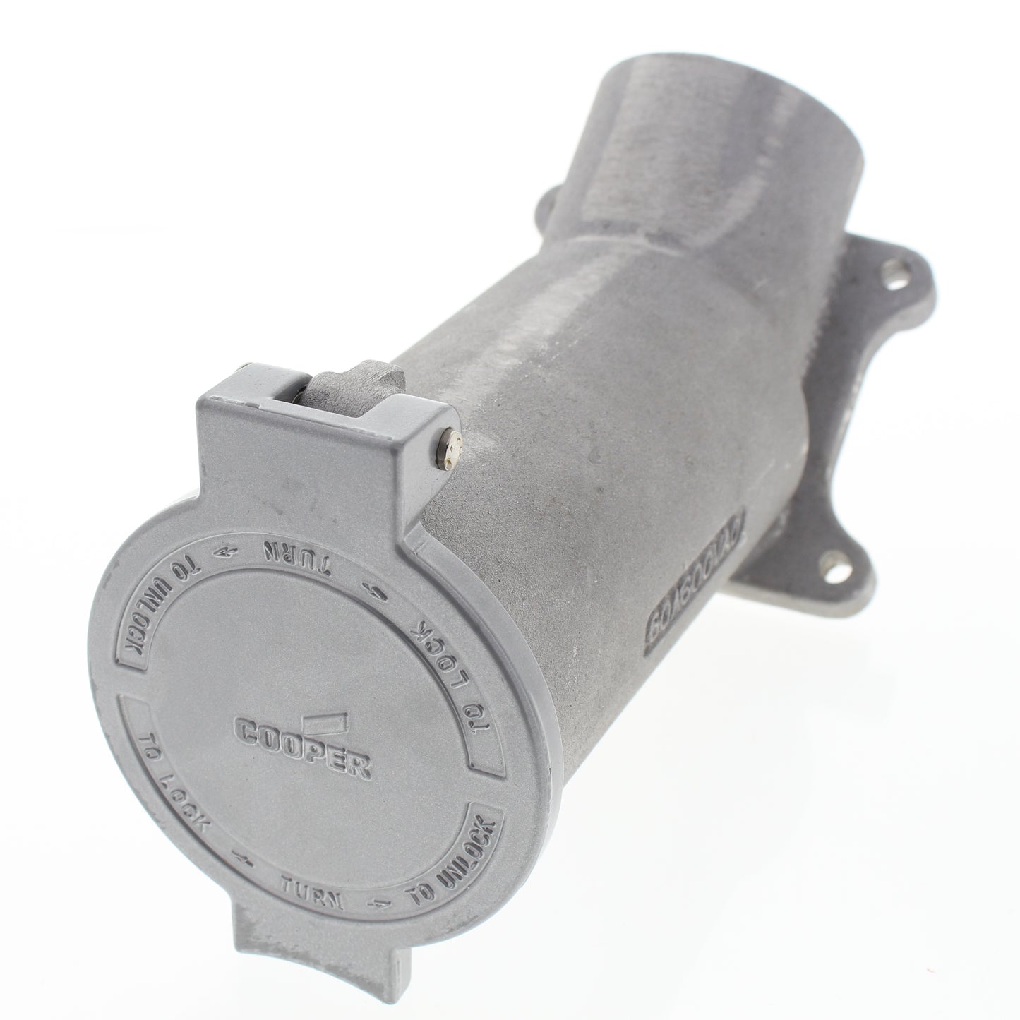 Cooper 26421 Gray Industrial Receptacle Angled W/Lid Powerlock 60A 600V 3P4W