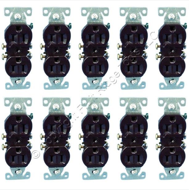 Cooper 270B Residential Grade 15A Brown Outlet Receptacles Bulk 5-15R 125V 10pcs