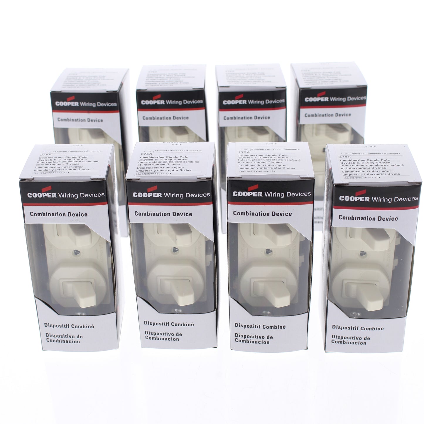Cooper 275A 3-Way Almond pcs Double Wall Toggle Light Switch15A Single Pole 8pcs
