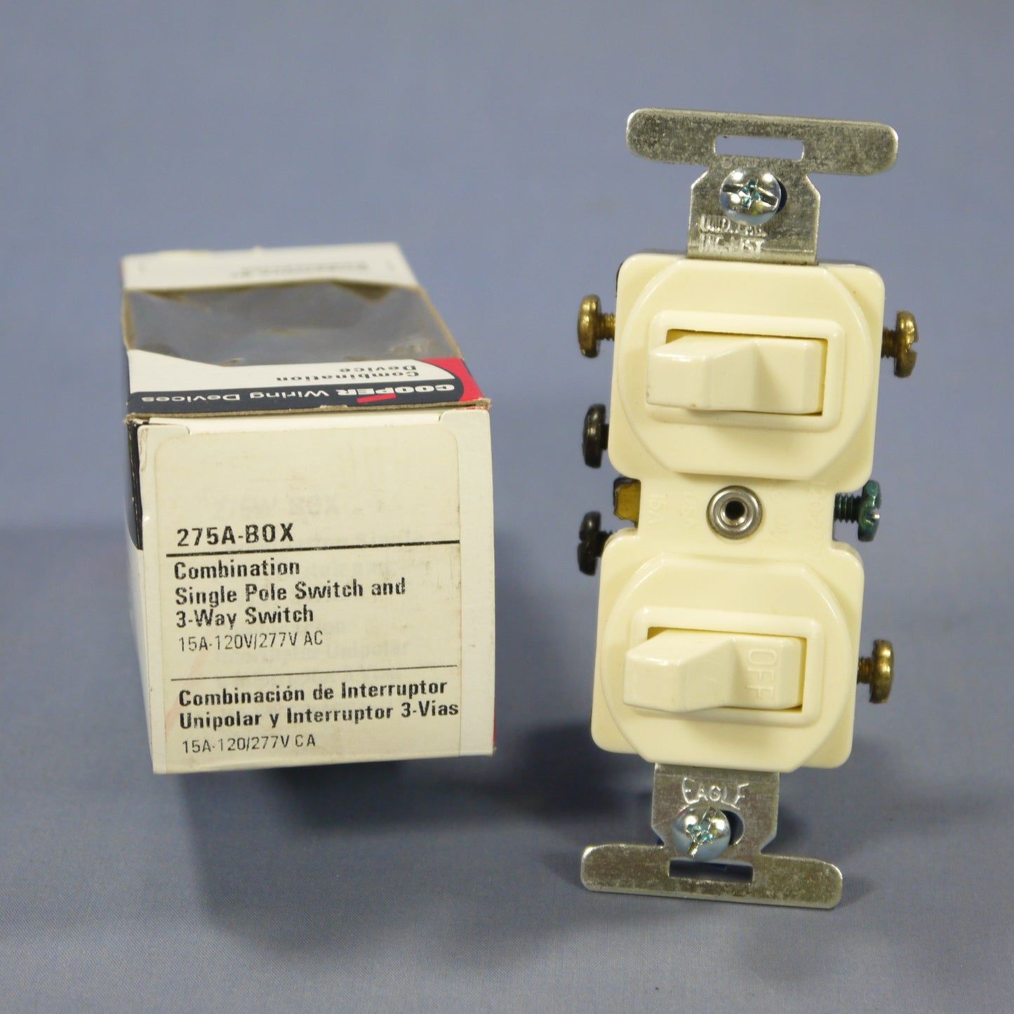 Cooper 275A  Almond 3-Way Duplex 15A Toggle Light Switch Single Pole