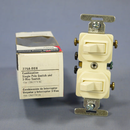 Cooper 275A  Almond 3-Way Duplex 15A Toggle Light Switch Single Pole