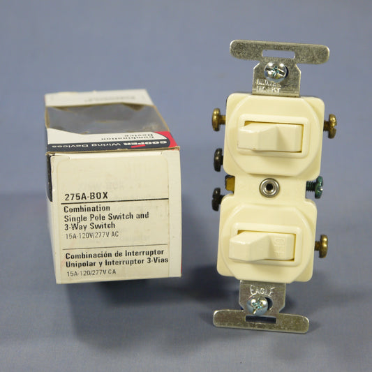 Cooper 275A  Almond 3-Way Duplex 15A Toggle Light Switch Single Pole