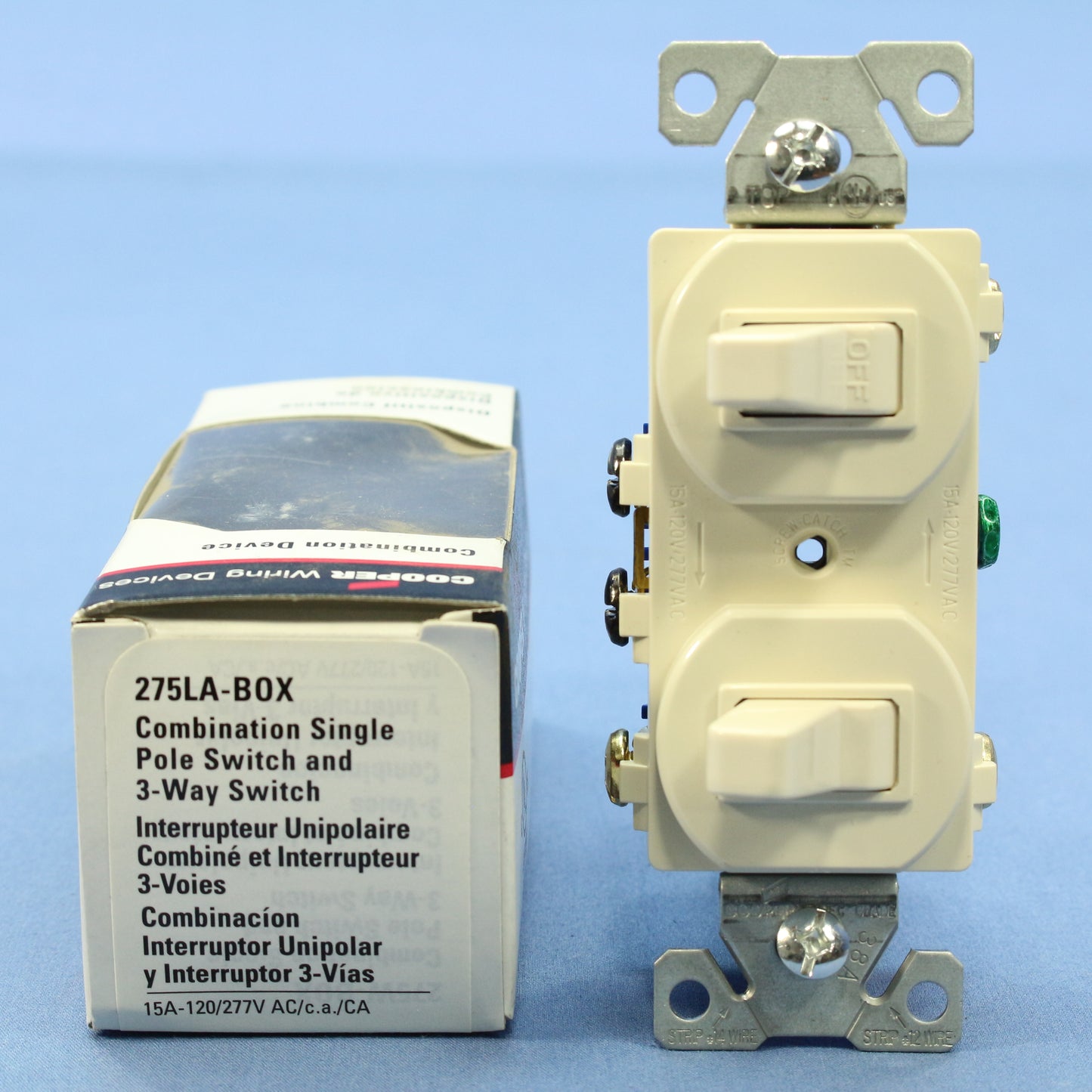 Cooper 275LA Light Almond Double Wall Toggle Light Switch 15A Single Pole 3-Way