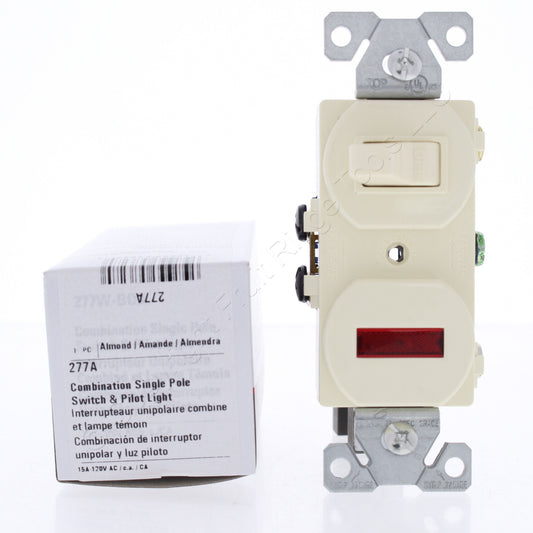 Cooper #277A Almond Pilot Light Toggle Wall Switch Single Pole Control 15A 120V