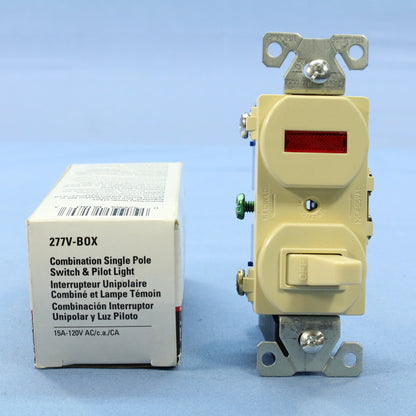 Cooper #277V Ivory 15A Single Pole Pilot Light Toggle Wall Switch Control 120V
