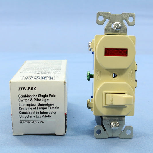 Cooper #277V Ivory 15A Single Pole Pilot Light Toggle Wall Switch Control 120V