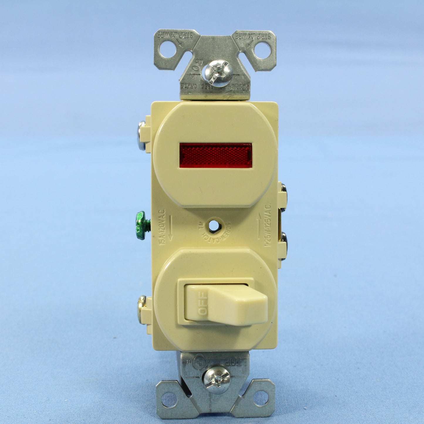 Cooper #277V Ivory 15A Single Pole Pilot Light Toggle Wall Switch Control 120V