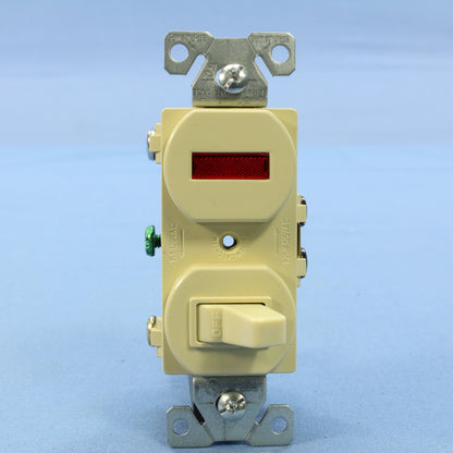 Cooper #277V Ivory 15A Single Pole Pilot Light Toggle Wall Switch Control 120V