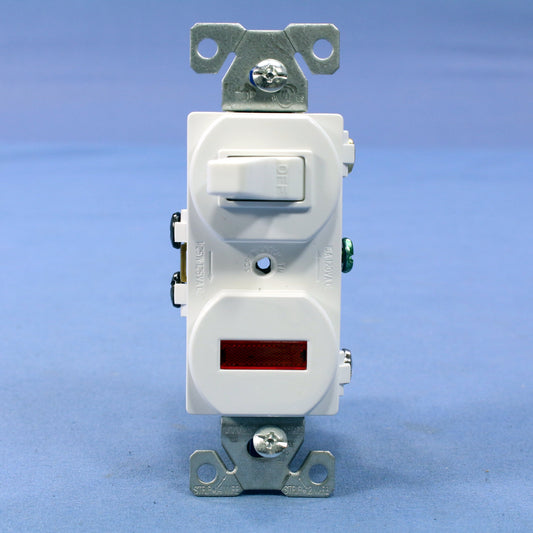 NIB Cooper Commercial White Pilot Light Toggle Switch Single Pole 15A 277W Boxed