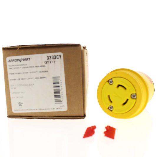 Cooper 3333CY Yellow Watertight 3-Pole 3-Wire 30A 125/250V Locking Connector