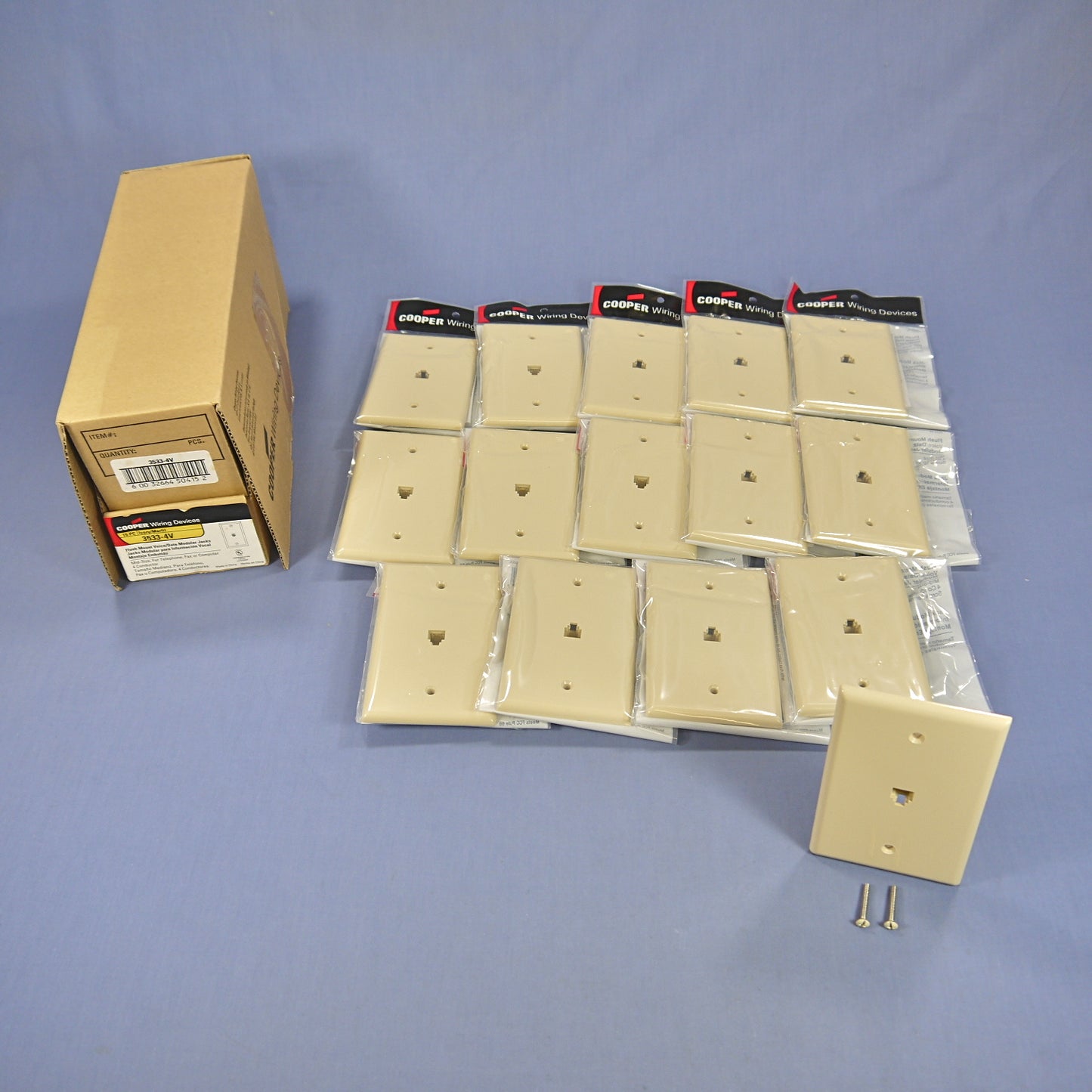 Cooper 3533-4V Ivory 1-Gang 4-Wire Phone Jack Mid-Size Flush Mount Cover 15pcs