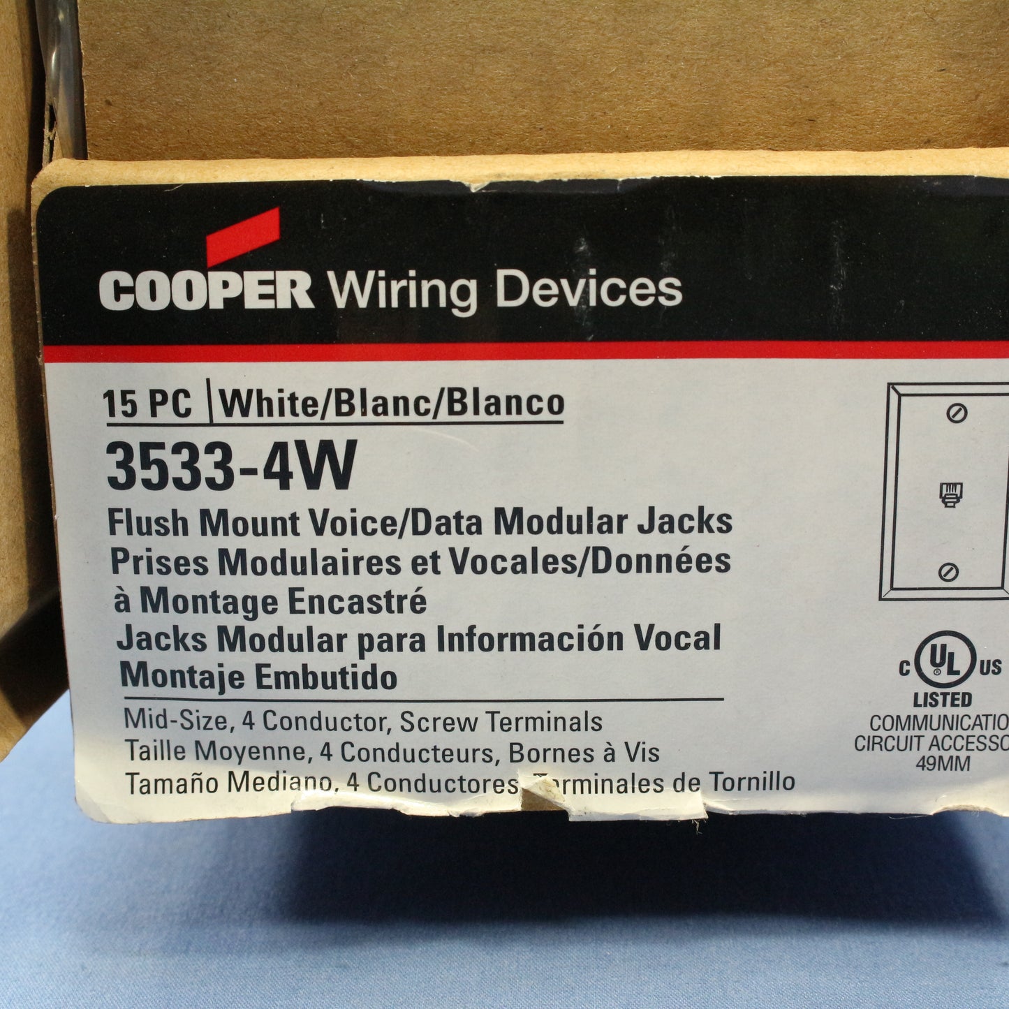 Cooper 3533-4W White 1-Gang 4-Wire Phone Jack Mid-Size Flush Mount Covers 15pcs
