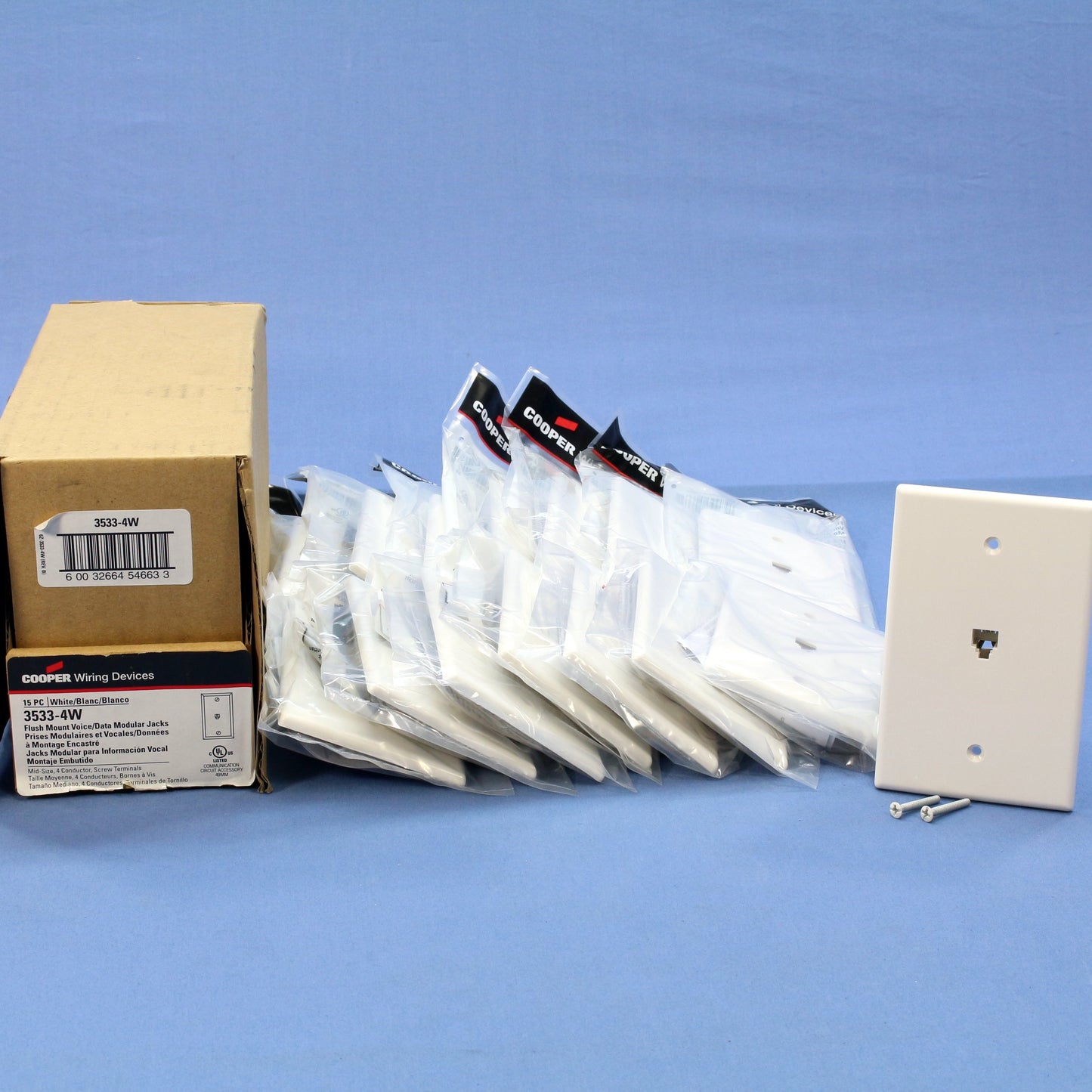 Cooper 3533-4W White 1-Gang 4-Wire Phone Jack Mid-Size Flush Mount Covers 15pcs