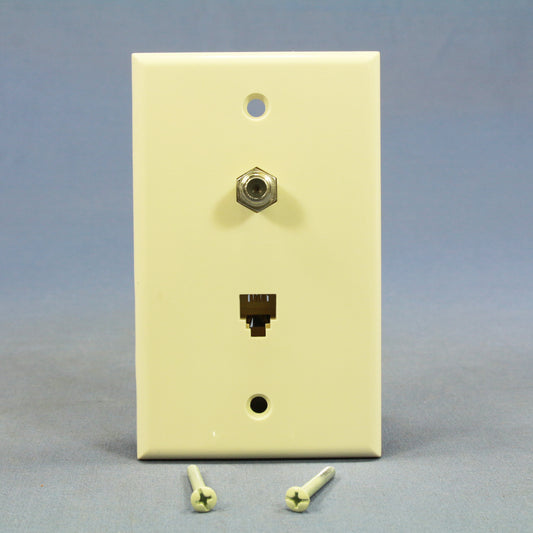 Cooper 3535-4A Almond 1-Gang 4-Wire Telephone Phone Jack Coaxial Cable Wallplate