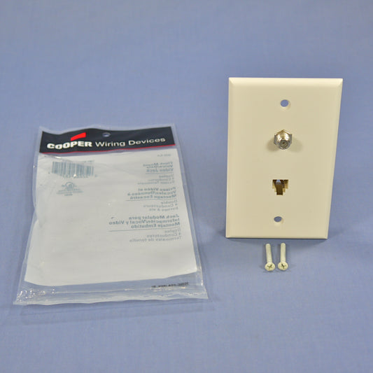 Cooper 3535-4LA Light Almond 1-Gang 4-Wire Phone Jack Coax Cable Wallplate Cover