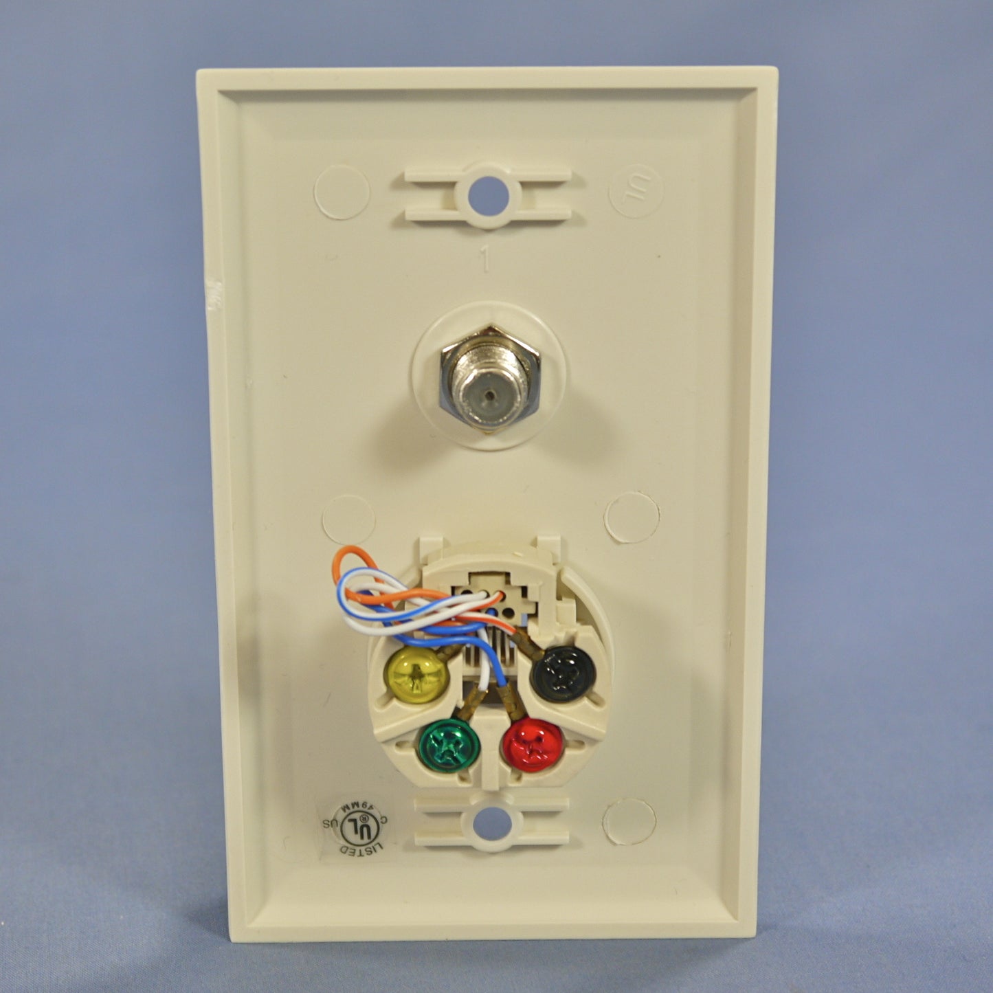 Cooper 3535-4LA Light Almond 1-Gang 4-Wire Phone Jack Coax Cable Wallplate Cover